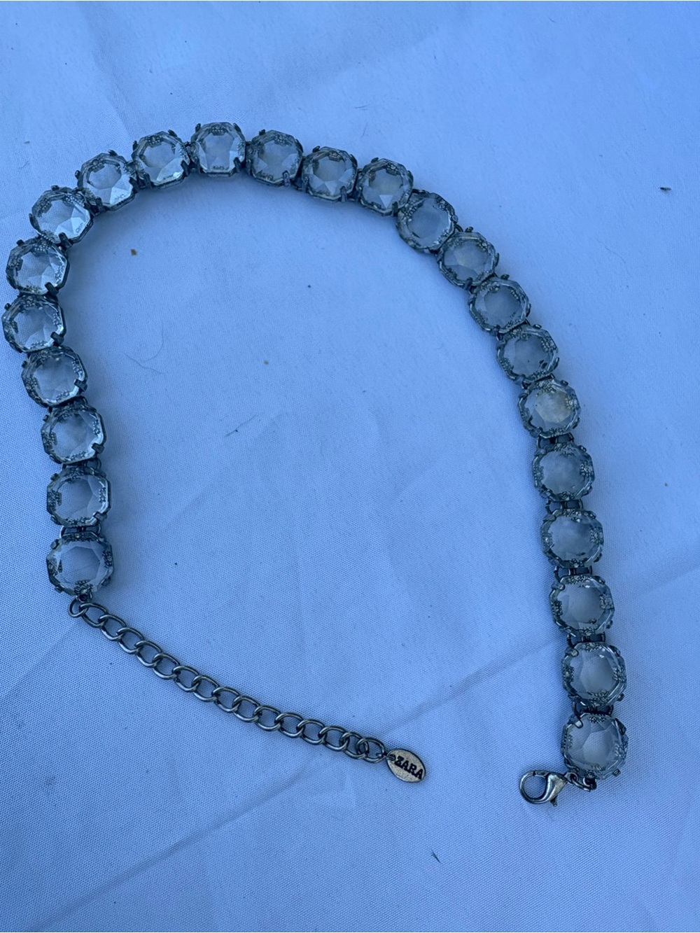 Clear Crystal Link Choker Necklace - Silver Tone